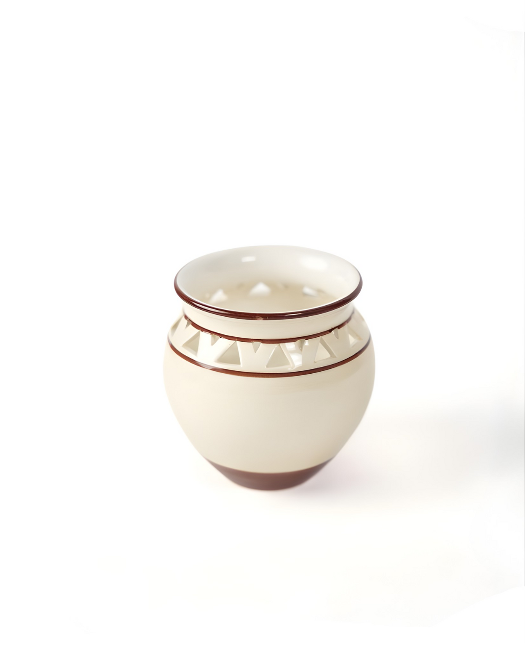 White ceramic vase with brown accents